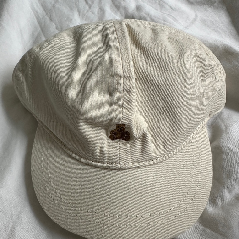 Cream Cap with Bear Embroidery